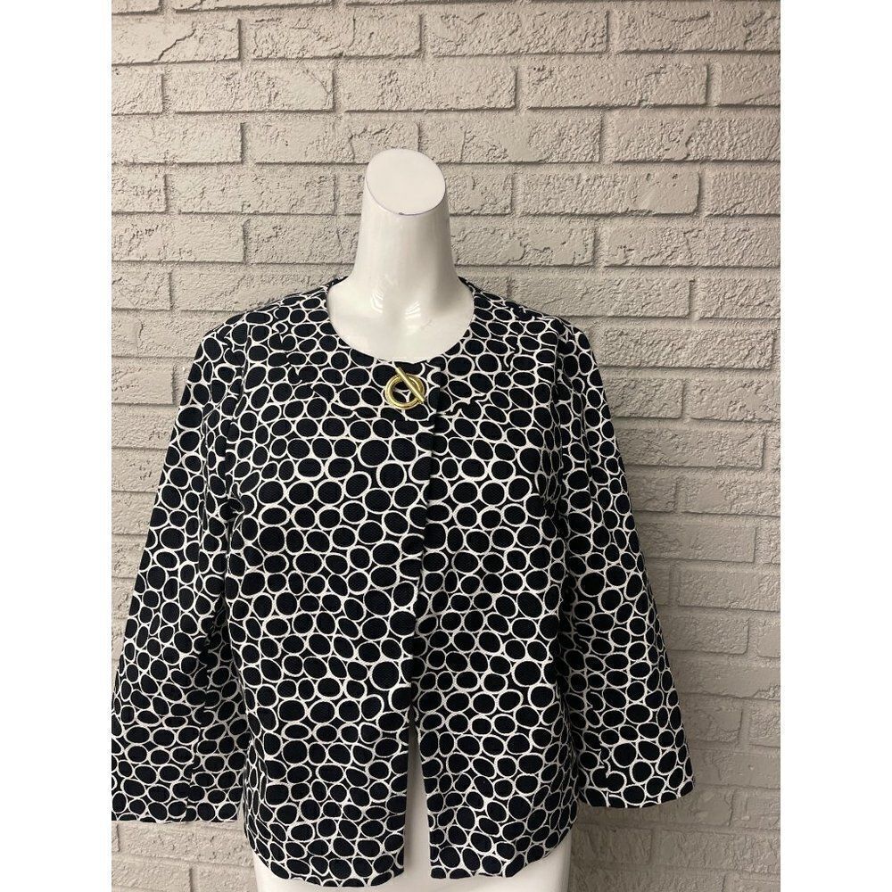 Charter Club Petite Crop Black White Color Print Jacket Size PM